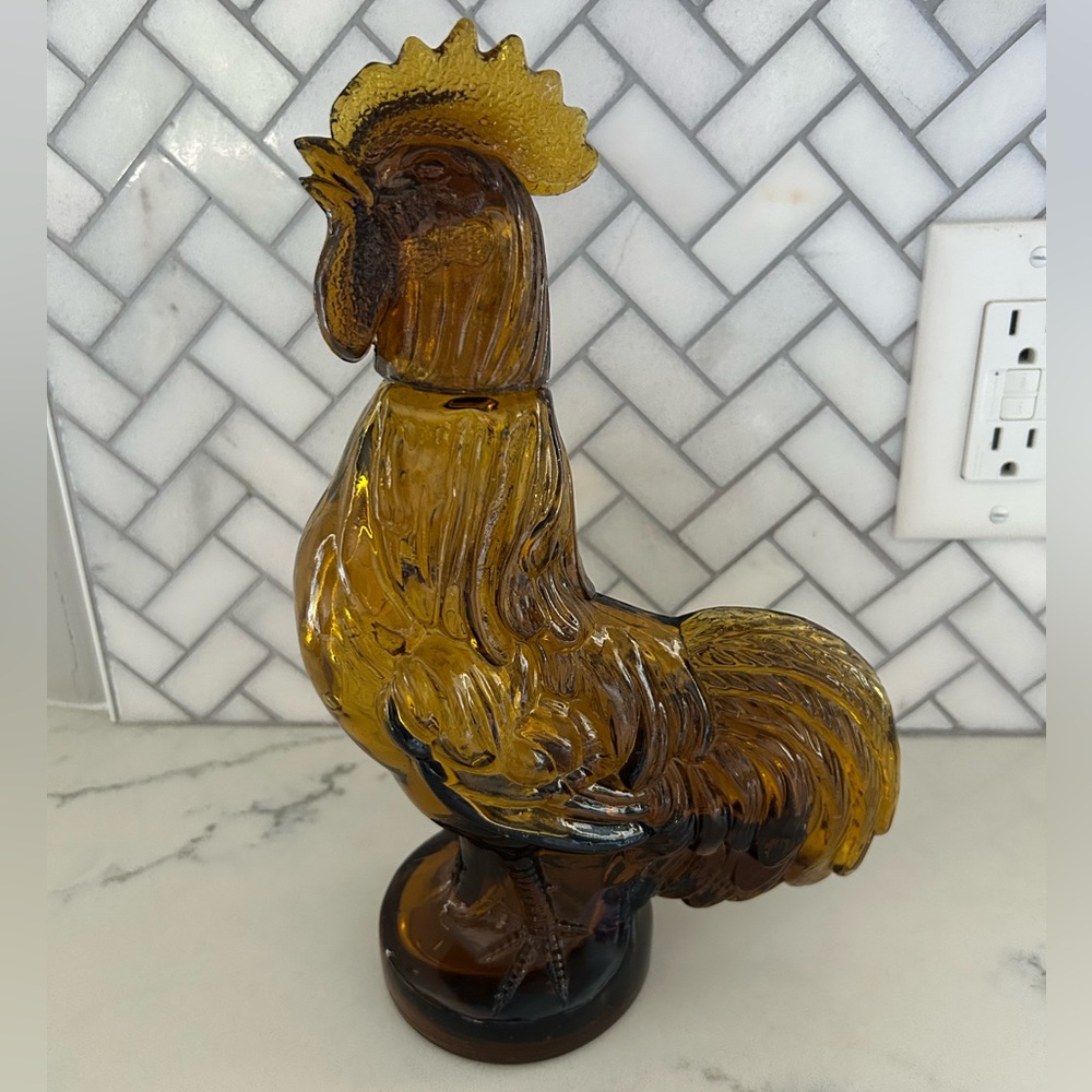 Vintage amber glass rooster bottle decanter jug